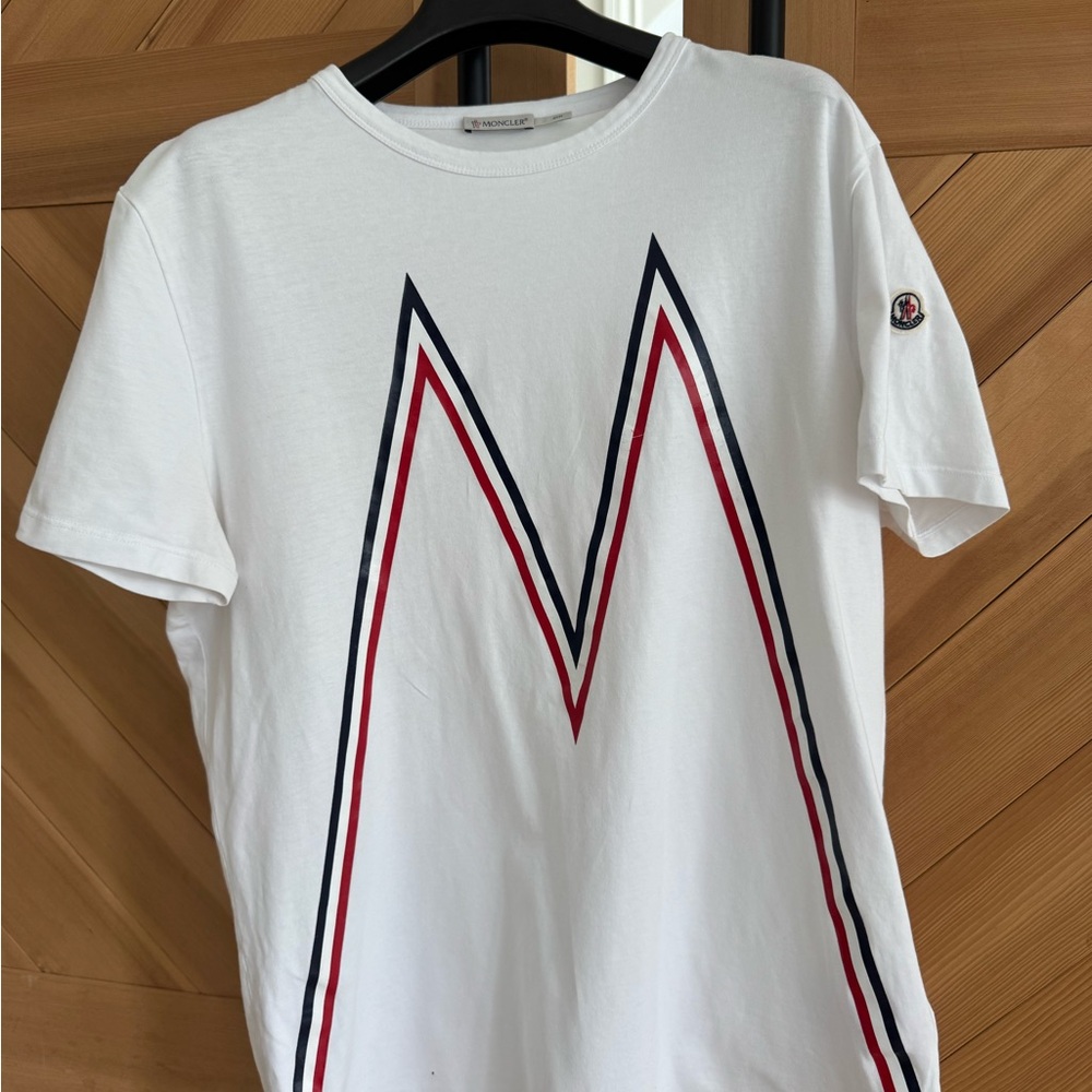 Moncler White Short-Sleeve Tee with Red & Navy Graphic M
